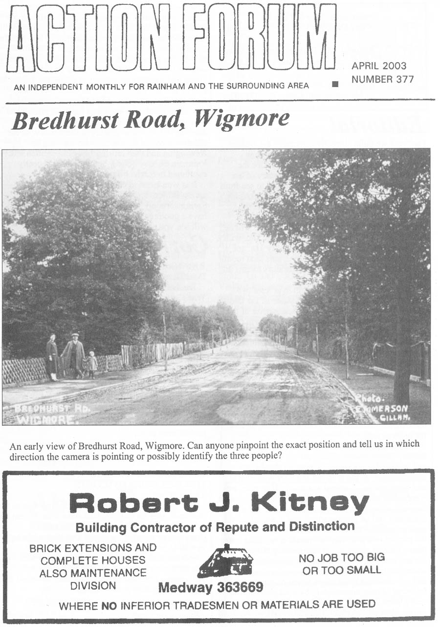Action Forum - April 2003 Issue 377 Cover photo of a very early view of Bredhurst Road Wigmore by Emmerson, Gillingham.