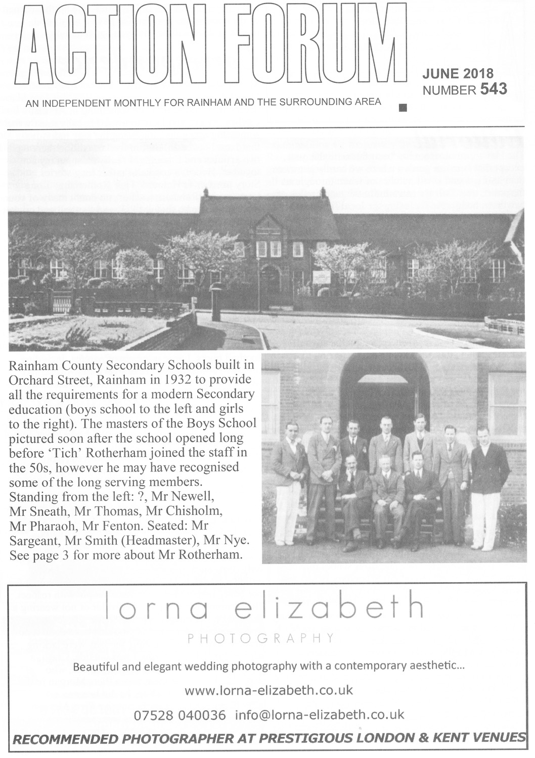 Cover photo of Rainham County Secondary Schools built in Orchard Street Rainham in 1932
