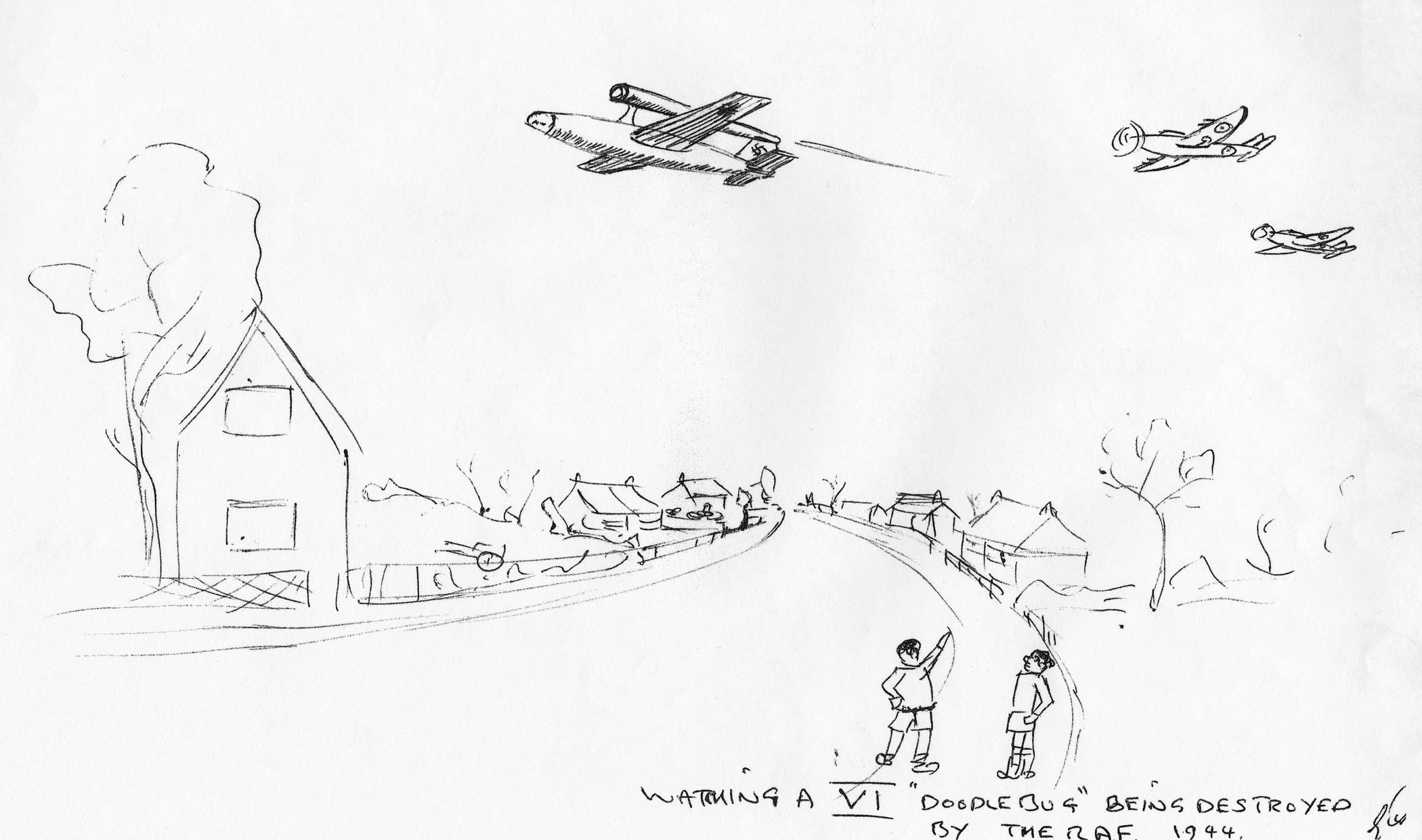 V1 Doodlebug being shot down by RAF 1944 at Hempstead Gibraltar Farm Gun site